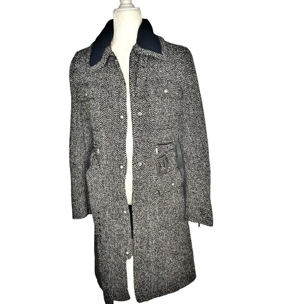 Laundry by Shelli Segal Belted Tweed Trench Coat Jacket 14 - Picture 3 of 10